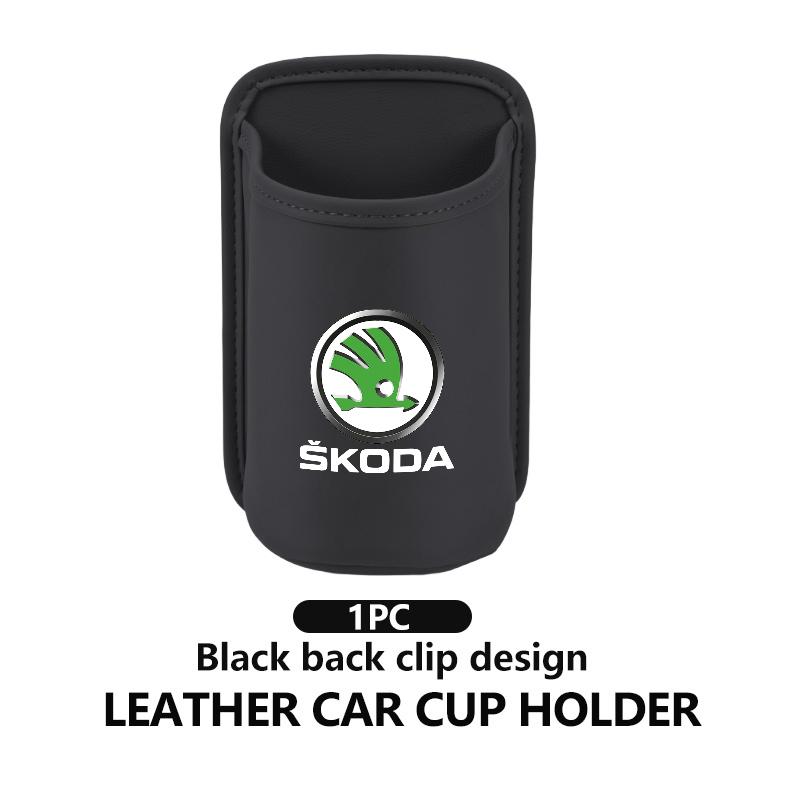 ADT1 For Skoda Car Door Cup Holder Leather Automotive Drink Rack Storage Bin Octavia A5 A7 RS Fabia Superb Rapid Karoq