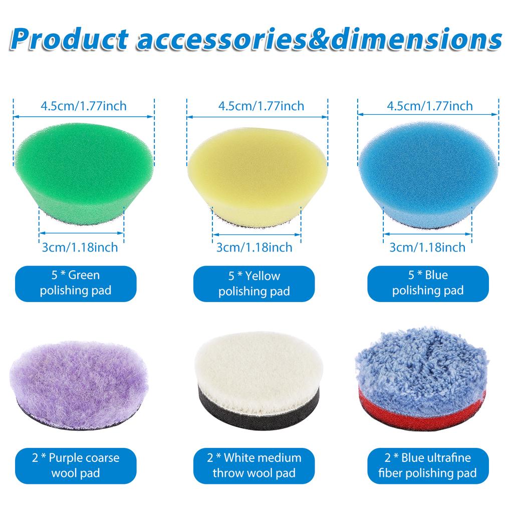 21/44Pcs Mini Car Polishing Pads 1/2/3inch Washable Polishing Sponge Pads Wool Microfiber/Sponge Polishing Pad for Car Furniture