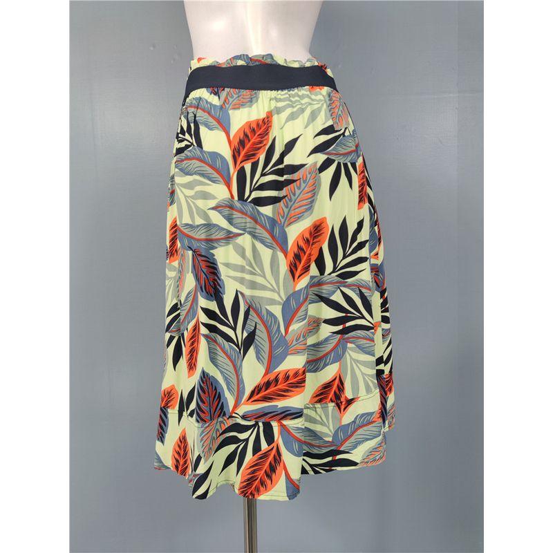 Export Single Texture Good Goods Exquisite Print Elastic High Waist Big Swing A- Line Skirt Casual Holiday Style Skirt