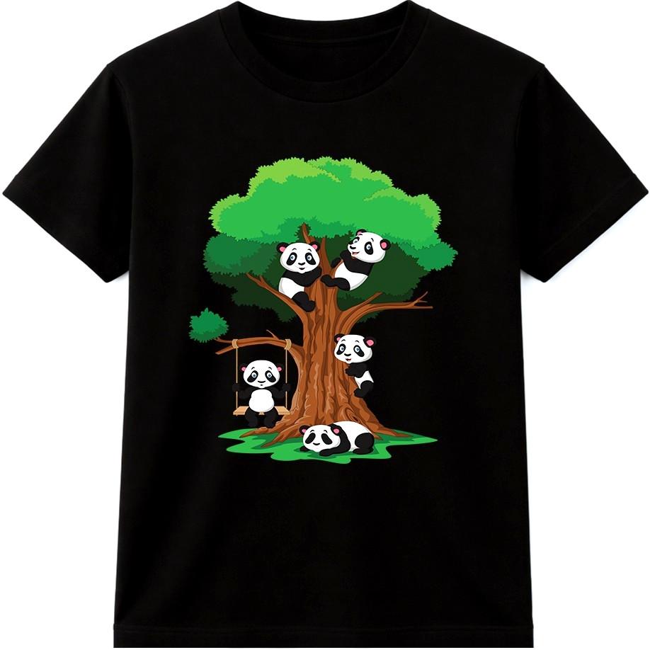 Panda T Shirt Cute Cartoon Animal Tree Graphic Playful Panda Design Tee