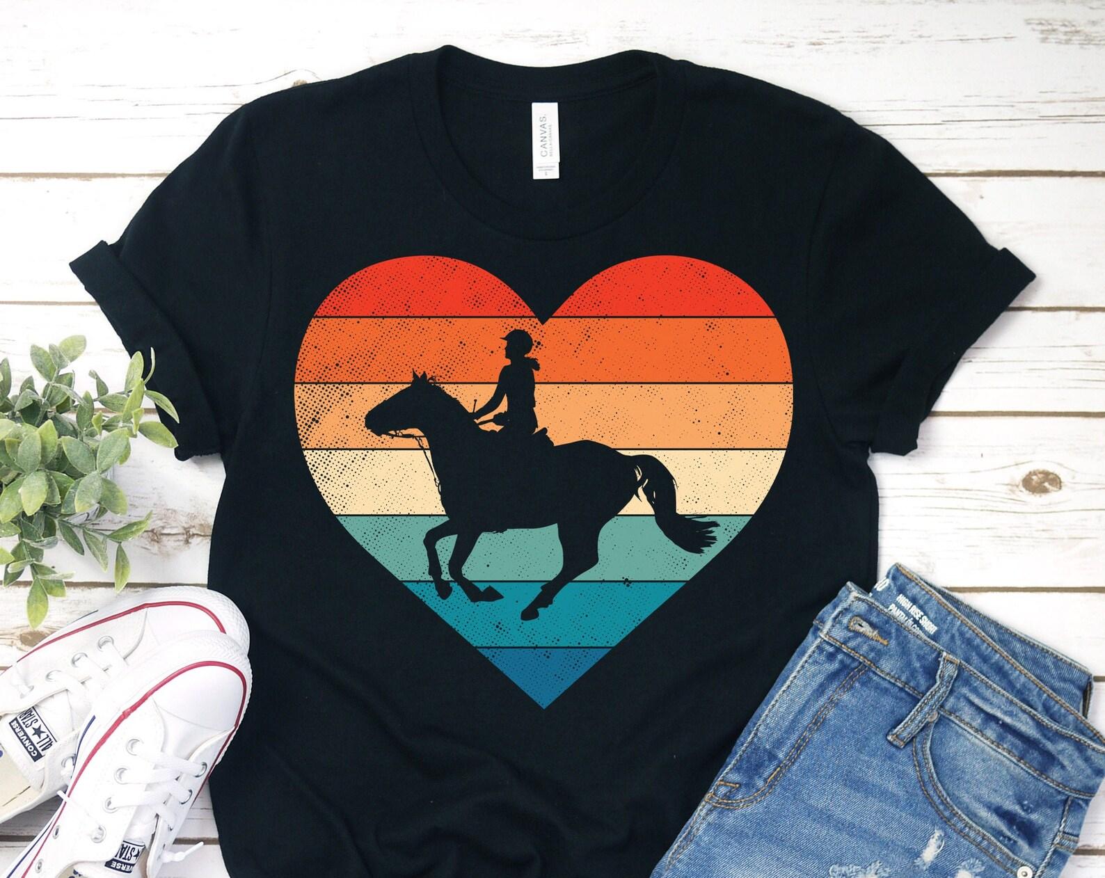 Heart Horses Love Vintage T-Shirt, Equestrian Vaulting Gifts, Horse Riding Show, Horseback Sport, Rider Present, Jumping Barrel Racer Lover, 150