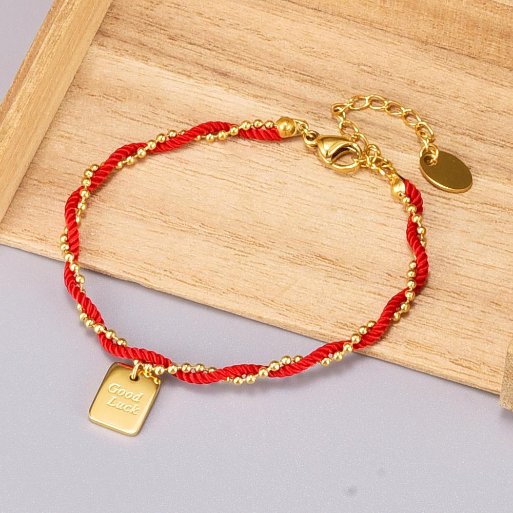 Ramos Ethnic Titanium Stainless Steel Red Rope Chain Bracelets Trendy Gold Plated Good Luck Charm Bracelet For Women