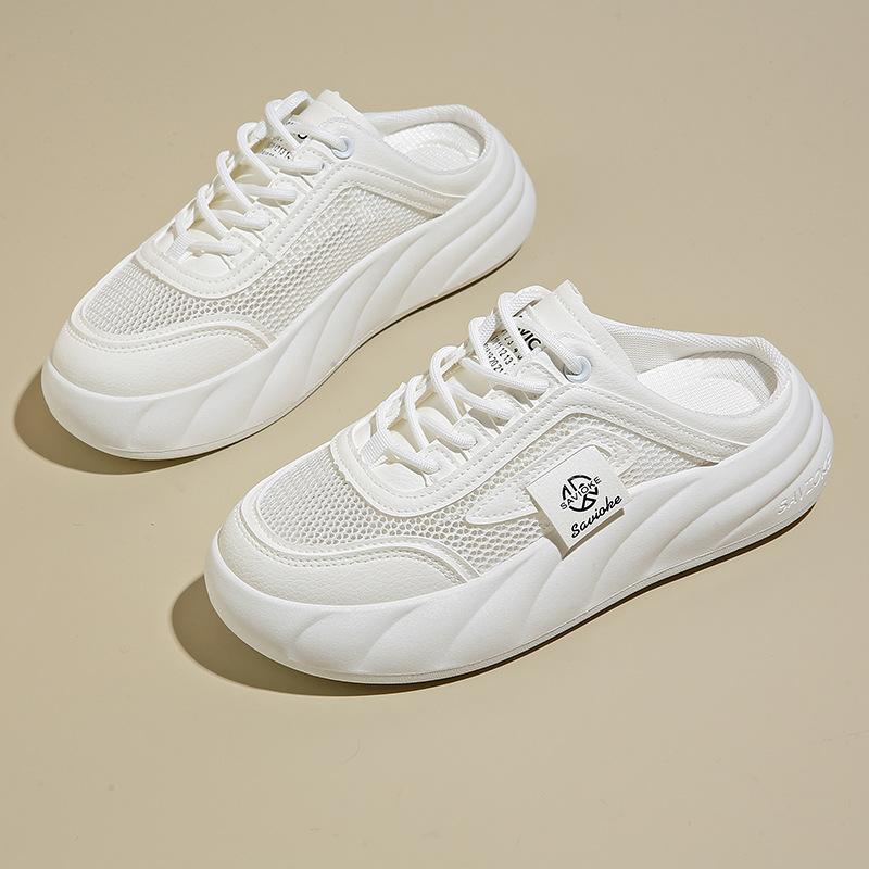 

Маленькие белые туфли детские летние новые корейские женские на толстой подошве повседневные сетчатые дышащие полушлепанцы на платформе прилив 40 белый