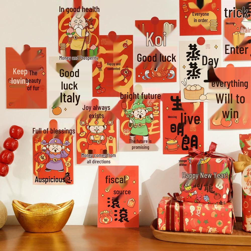 Festive New Year Happiness Postcards - 30pcs Calligraphy Text Wall Decor Cards