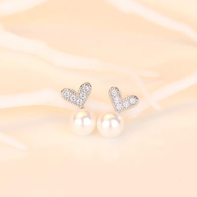 Orecchini a forma di cuore con perle e strass carini per donna, orecchini alla moda, semplici e versatili, regalo per studenti