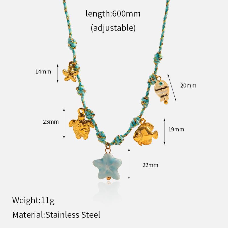 

Summer Dopamine Woven Titanium Steel Bracelet Ceramic Fish Shell Starfish Necklace Ocean Jewelry Set