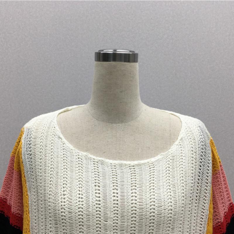 IHUASU Women's Autumn and Winter Sweater Loose Large Size Patchwork Knit Rainbow Women's Top