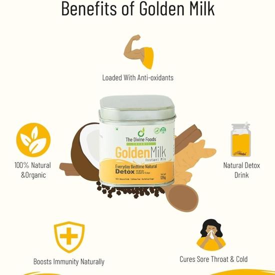 The Divine Foods Organic Golden Milk Latte,Natural Detox Drink Dnd,Haldi Milk,Antioxidant & Anti-Inflammatory High Curcumin,56 Sachets,(250 Gm,Powder)