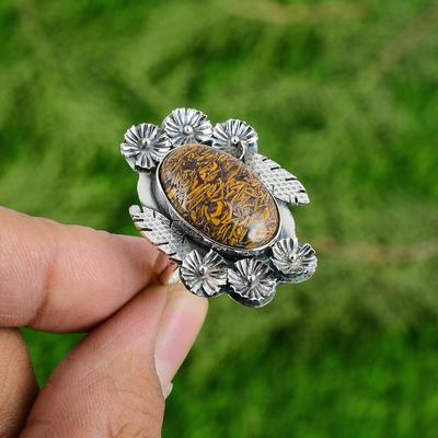 Natürlicher Mariam Jaspis 925 Silber Mehrstein Blume Verstellbarer Ring für Frauen