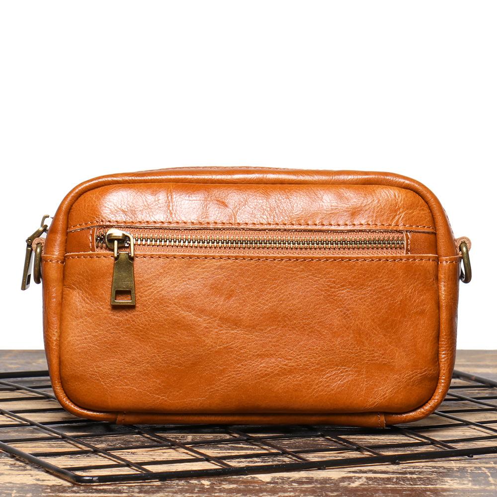 Retro Simple Men'S Bag Vegetable Tanned Leather Shoulder Bag Cowhide Trend Messenger Bag Genuine Leather Women'S Small Square Bag Steamed Bread Bag