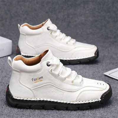 Men's Hand-Sewn High-Top Shoes Outdoor Short Boots Non-Slip Leather Men's Hiking Boots Classic Male Motorcycle Ankle Boots Botas