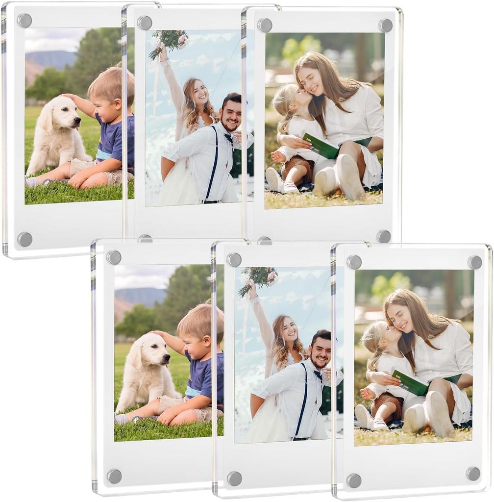 DIFEIUKI Photo Frames with Set of Acrylic Magnetic Refrigerator Vertical or Fits Mini and More Magnets, 6, Frames, Double-Sided Transparent, Clear,