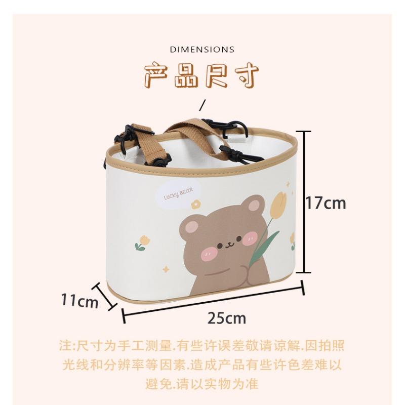 Cartoon Bear Car Trash Bin Leather Print Hanging Car Storage Organizer