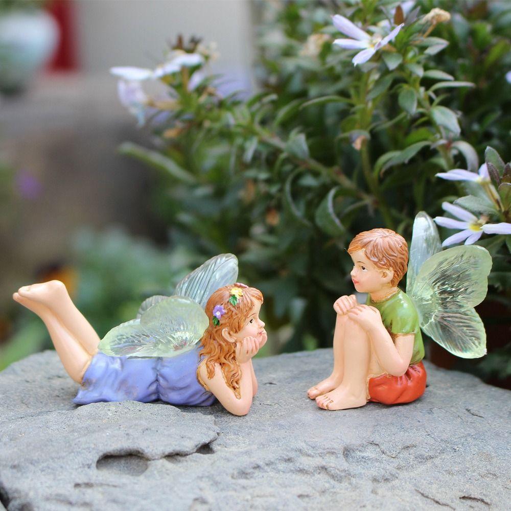 

2pcs Mini Flower Fairy Statue Cute Garden Sculptures Miniature Figurines Potted Plants 2 Pcs