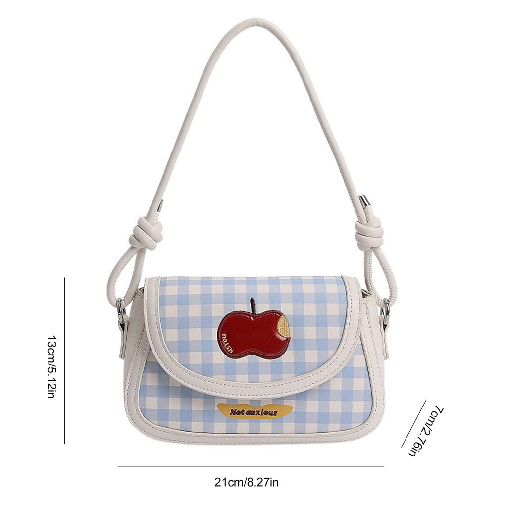 PU Leather Apple Plaid Shoulder Bag with Adjustable Strap Crossbody Bag Versatile Flap Bag for Women Work Shopping Travel Daily