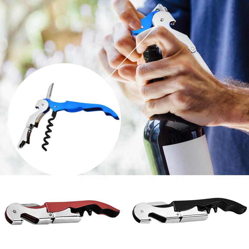 Multi-Use Bottle Opener Wine Key Double Hinge Waiters Wine Key Wine Opener With Foil Cutter Kitchen Supplies Tools For Bar Home