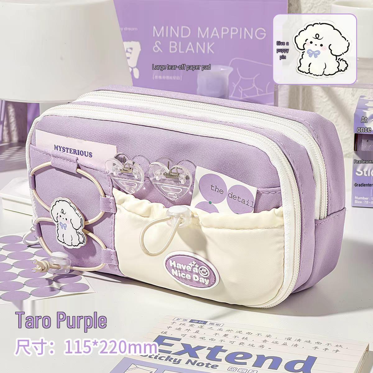 High-Capacity Multi-Layer Drawstring Pencil Case for Students Pencil Case + Pin