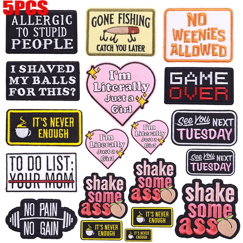 5pcs Cartoon Patch Letter Slogan Embroidery Patch Iron On Patches For Clothing Thermoadhesive Patches For Clothes Jeans Sew Diy