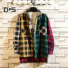 Men Spring Shirt Colorblock Plaid Print Single-breasted Loose Long Sleeve Lapel Buttons Streetwear Casual Cardigan Shirt Coat