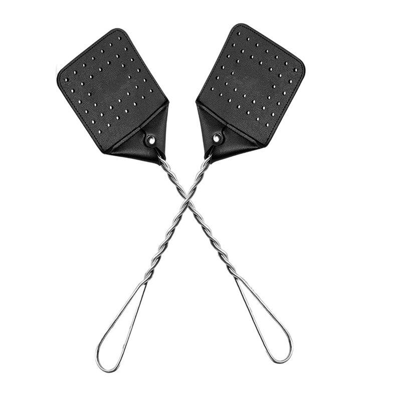 A25F-Leather Fly Swatter 2-Pack For Indoors, Long Handle,Heavy Duty Fly Swatter, Fly Swatter Replacement Parts