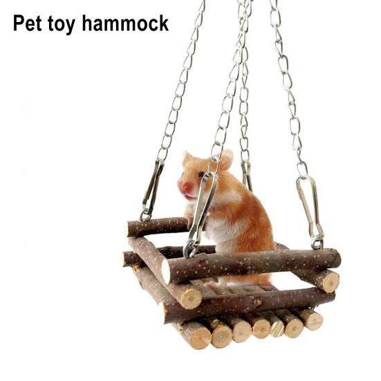 Hamster Salıncağı Doğal Ahşap Kemirme Oyuncağı Küçük Evcil Hayvan Hamak Saklanma Yeri Metal Asma Zincirleri ile Gine Domuzları Gerbiller Sincaplar İçin