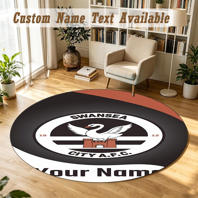 Round Rug Custom NameSwansea City FC Pattern Non Slip Carpet Home Floor Decor