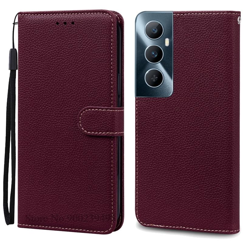 

Для Realme C65 Чехол Кожаный Кошелек Книжка Чехол для Телефона Для Realme C65 4G Coque Fundas Для Oppo Realme C65 Чехол для Телефона For Realme C65 4G вино красного