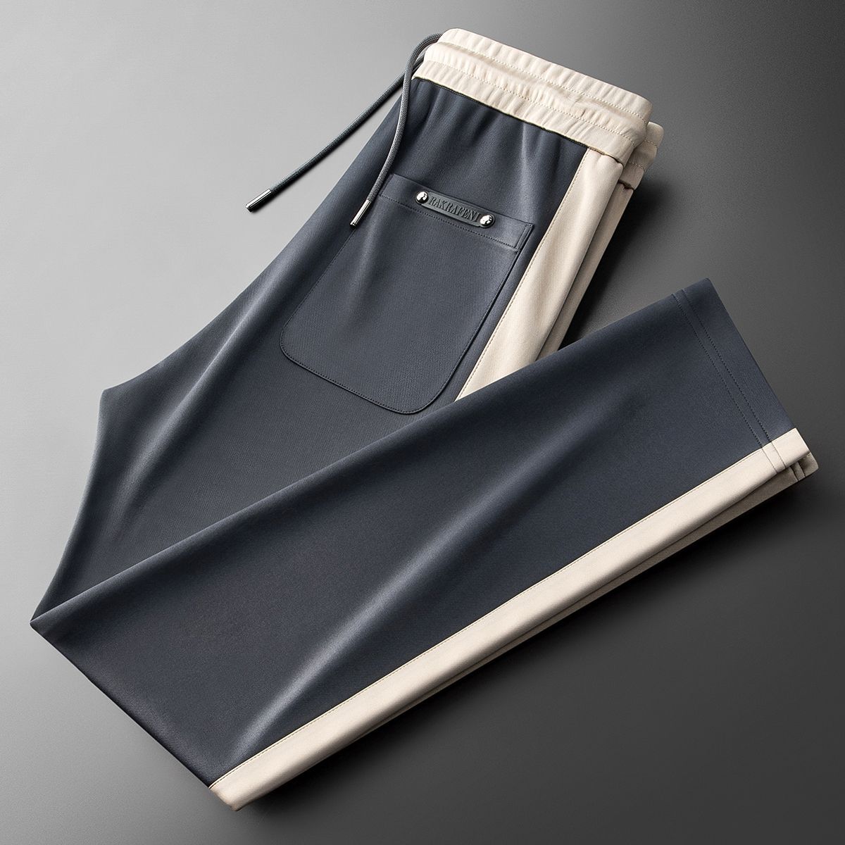 WTEMPO Zomer Glad Anti-Rimpel Mode Sportbroek, Gepersonaliseerde Kleurcontrast Wijde Pijp Rechte Pijp Casual Broek voor Heren 4XL grijze kleur