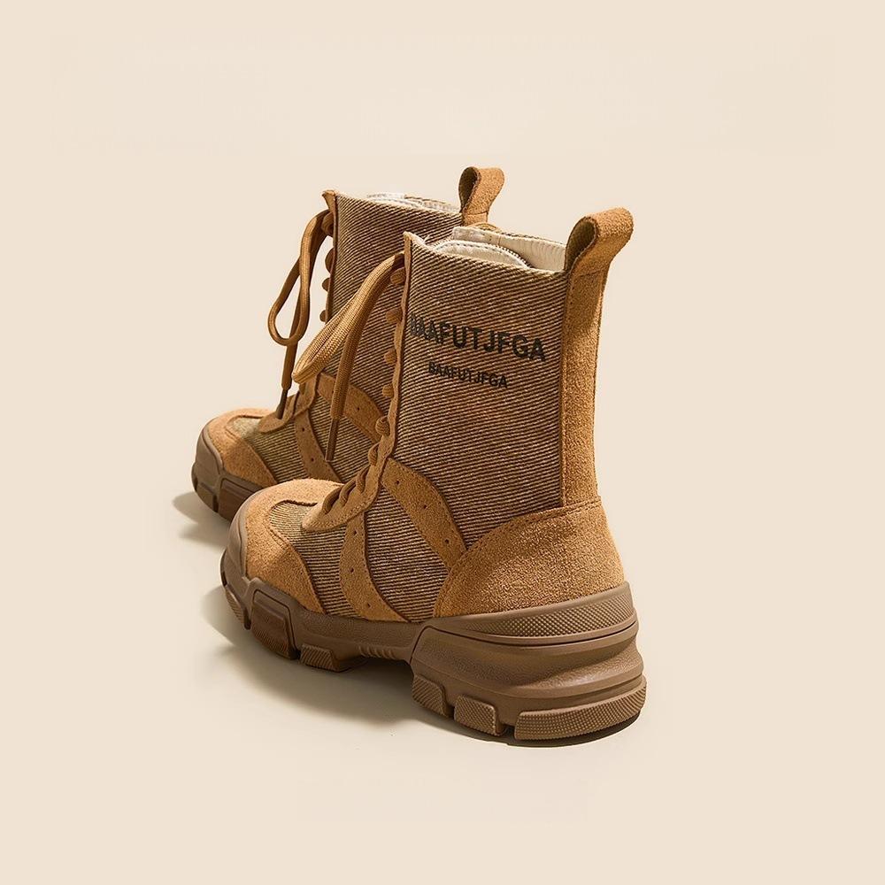 Outdoor mountaineering Martin boots women's 2025 autumn platform breathable rhubarb boots hiking desert canvas shoes