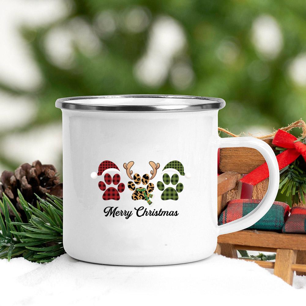 Holly Deer Print Mug Drink Juice Coffee Mugs Kids Enamel Milk Oat Mugs Merry Christmas Cups Home Party Decoration Xmas Eve Gift