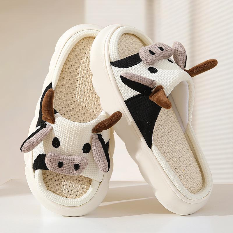 

Adorable Cow Linen Slippers: Indoor/Outdoor Non-Slip, Deodorant, Thick-Soled Sandals 44-45 fits 43-44
