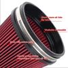 6" Inlet Cold Air Intake Filter Cone Replacement Performance Washable Clamp-On Dry Air Filters Red (6" Tall)