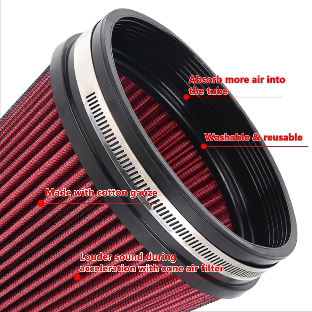 6" Inlet Cold Air Intake Filter Cone Replacement Performance Washable Clamp-On Dry Air Filters Red (6" Tall)
