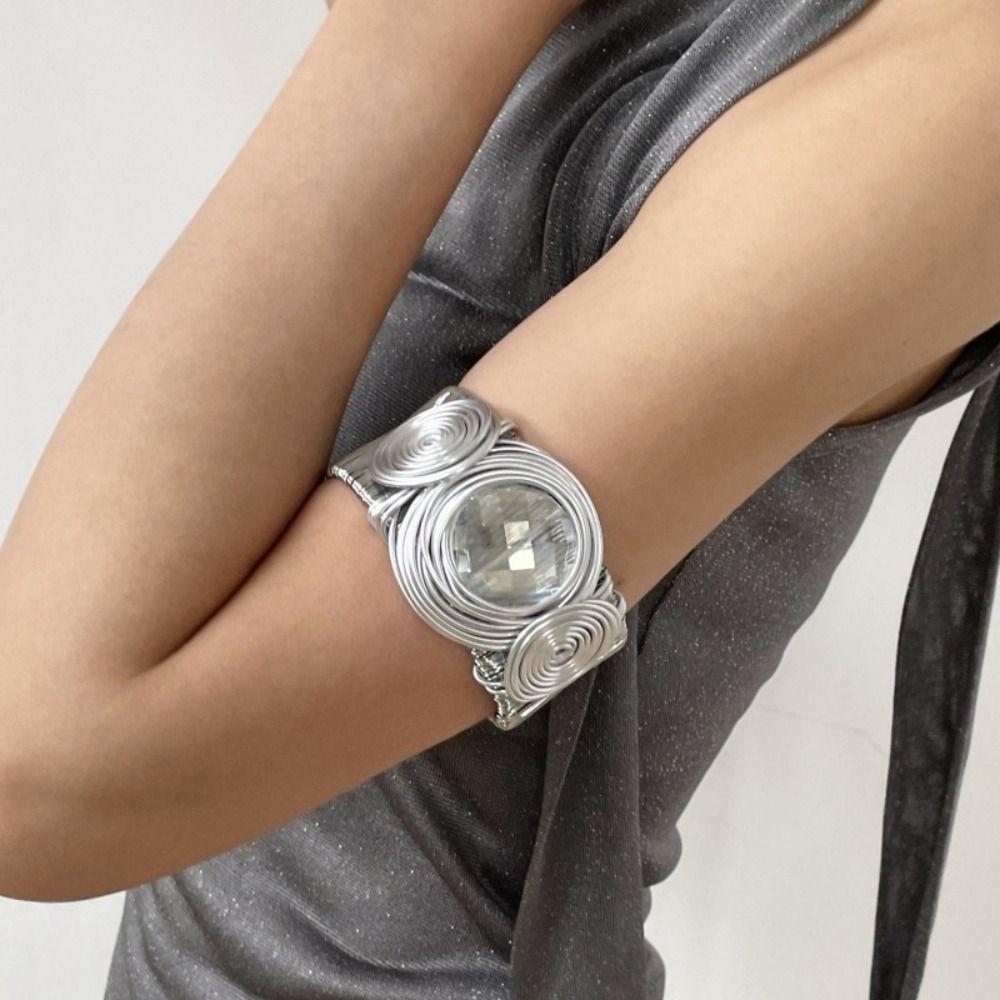 Punk Goth Rhinestone Bracelet Silver Color Women Bangle Fashion Metal Wire Bracelet  Music Party