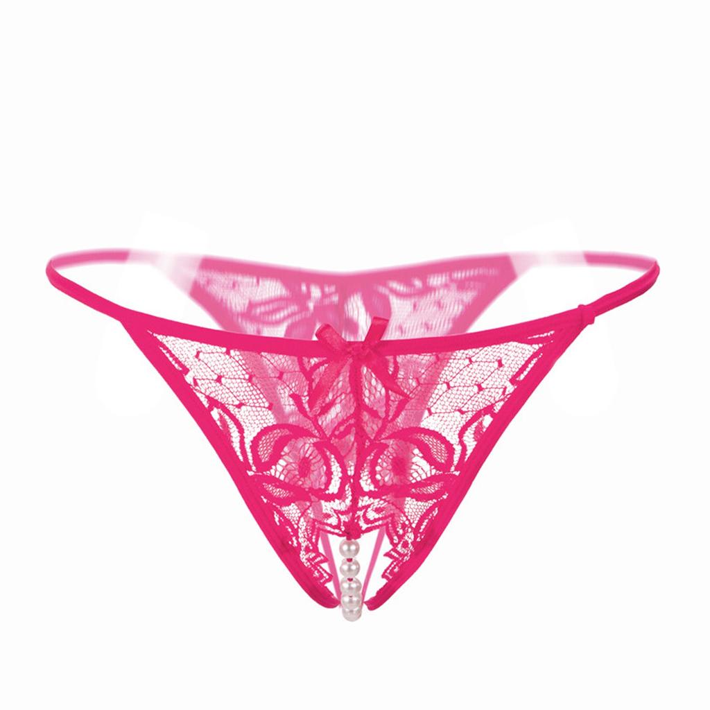 Women Lace Crotchless Panties Crotch Thong With Pearls Massaging Underwear