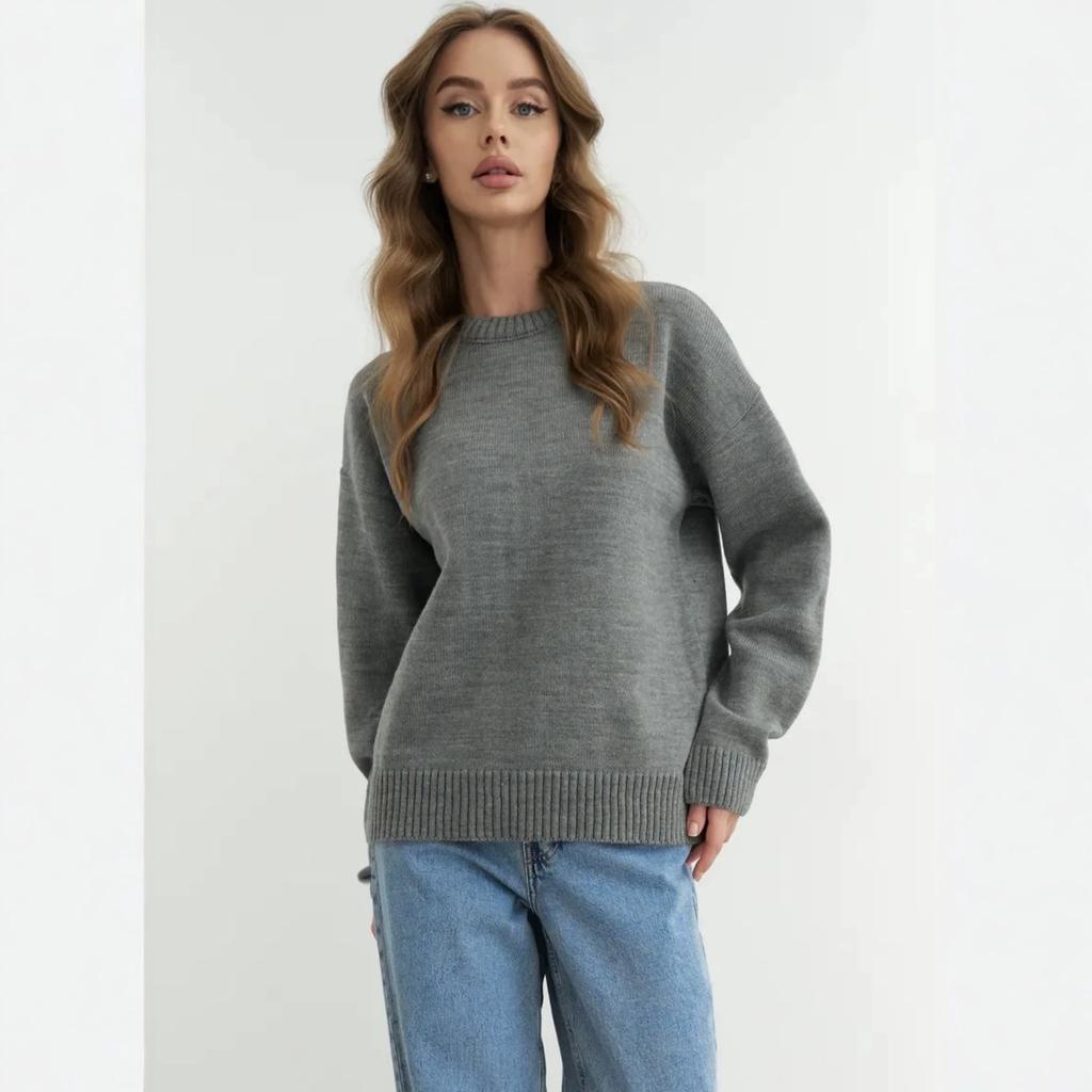 Foreign Trade Hot-selling Round Neck Solid Color Simple Temperament Versatile Loose Short Sweater Women's European and American Casual Knitted 