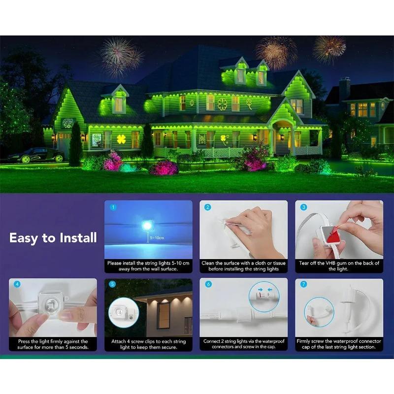 MIMIRGB 300FT Smart Control Eaves Lights DIY Scene Light House Roof Lighting Party Valentine Day Halloween Christmas String