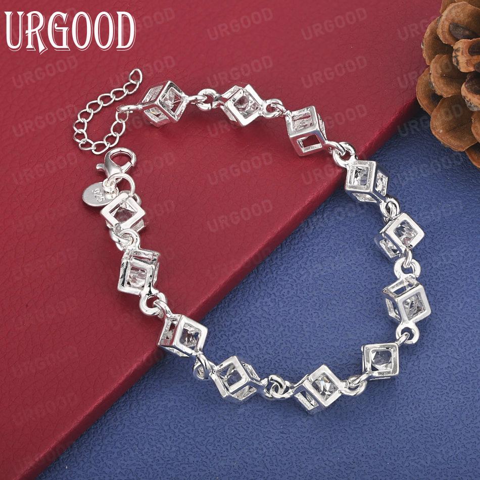 Brățară din argint 925 cu zircon pătrat, bijuterii de nuntă la modă