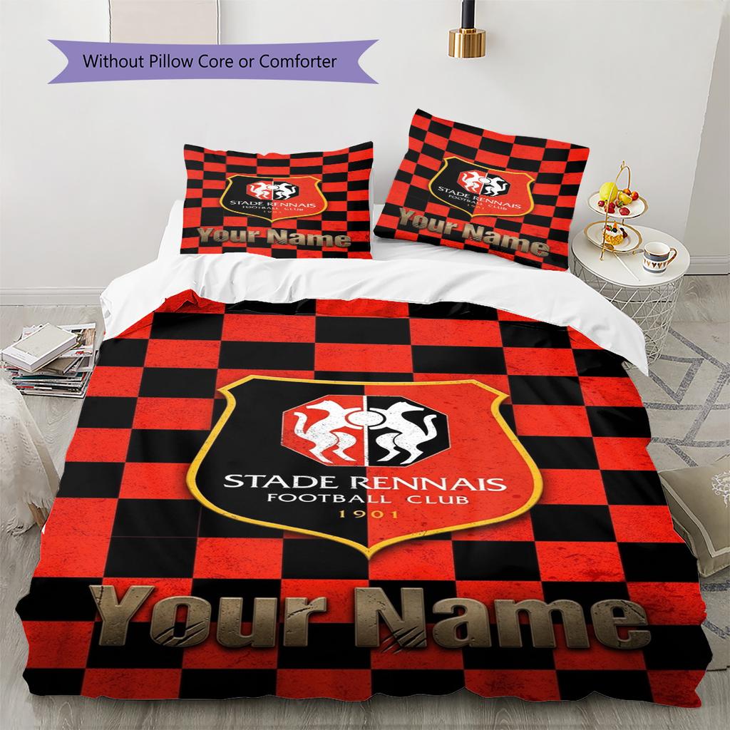 Name Custom Stade Rennes FC Pattern Bedding Set Quilt Cover Pillowcase Home Decor Gift (1 * duvet cover + 2 * pillowcase, without core)