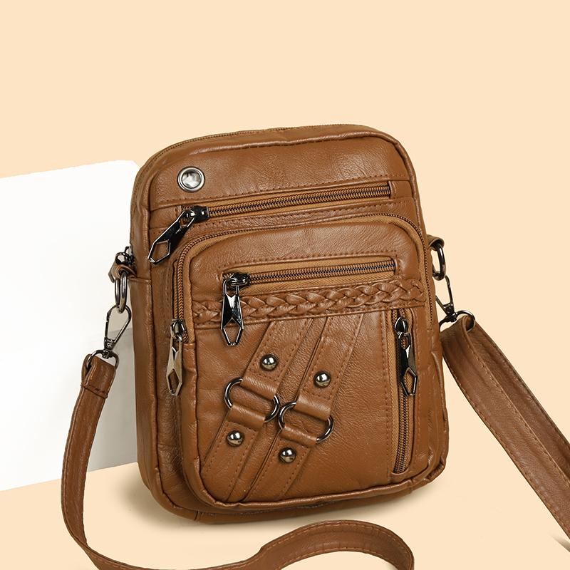 Women's Soft Leather Shoulder Bag Mother Bag Large Capacity Retro Mobile Phone Bag