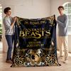 An Ornate Gold and Black Design with Mystical Creatures and Typography. for All Seasons Blanket Lunch Break Throw Gift