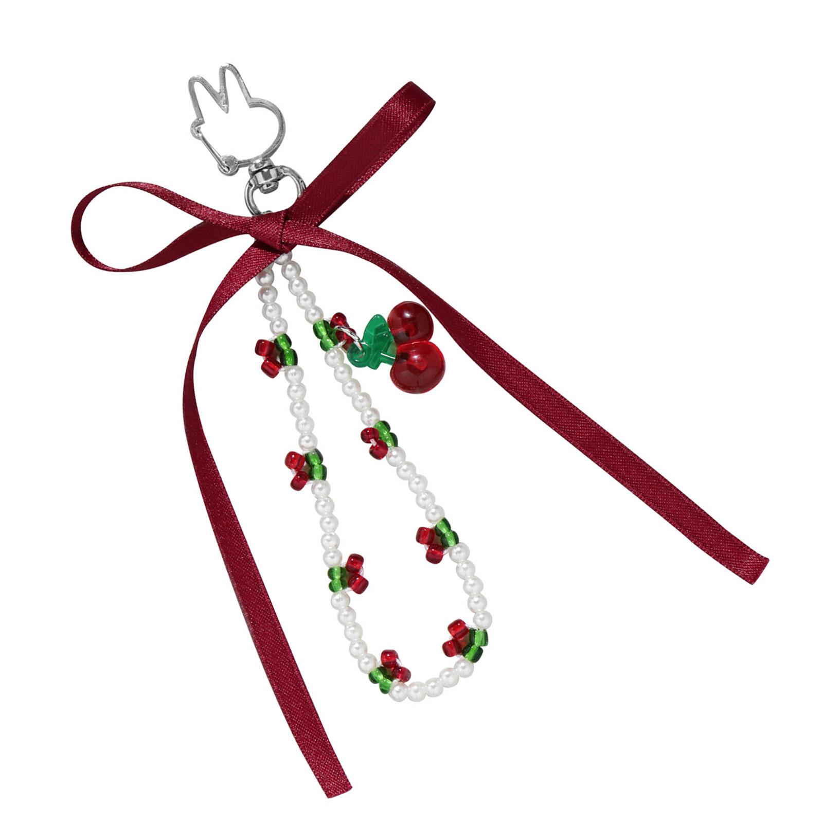

Elegant Faux Pearls Cherry Butterfly Keychain Artistic Pearls Finish Cherry Keychain with Bowknot for Everyday Use 1