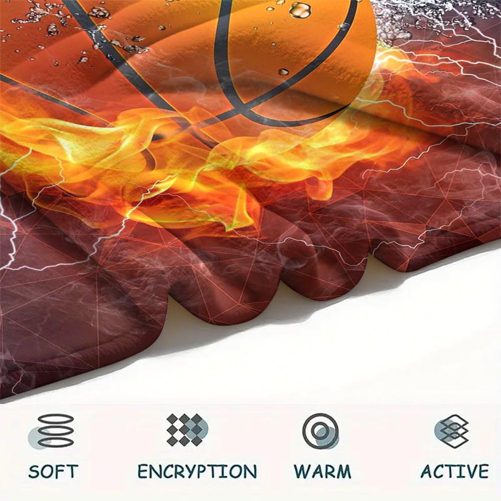 1Pc Basketball Soccer Print Flannel Blanket, High Quality Comfortable for All Seasons, Home Decor, Warmth and Comfort, Perfect for Christmas Gifts