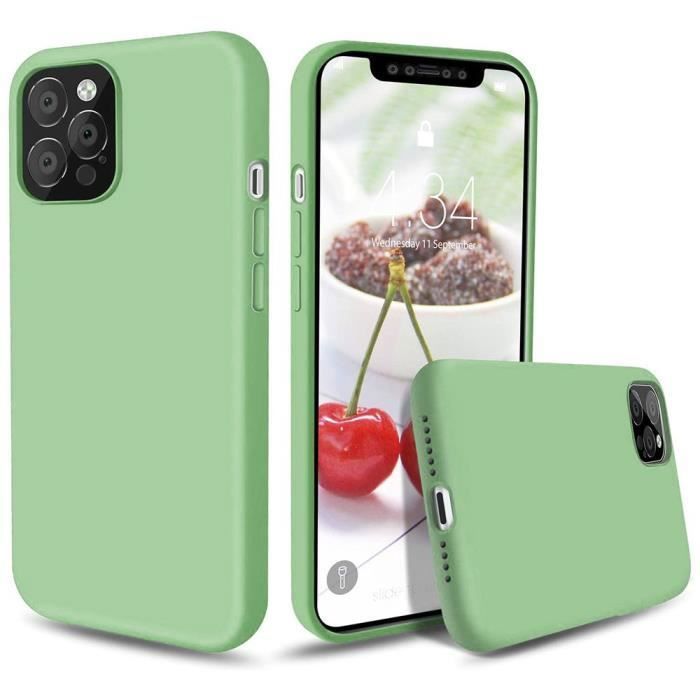 Coque et Verre Trempé - E.F.CONNECTION - pour iPhone 12 (6,1") - Silicone Liquide - Antichoc - Vert