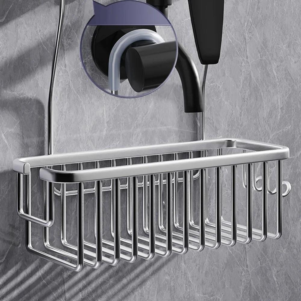Wall-Mounted Bathroom Hanging Basket Stainless Steel Drill-Free Shower Caddies Bathroom Storage Rack