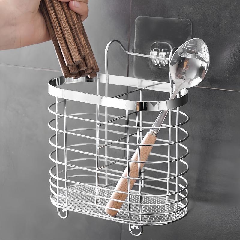 Soporte para Palillos de Pared Vajilla Hogar Cesta para Palillos Sin Perforaciones Estante de Almacenamiento Cuchara Cocina Escurridor