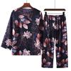 Women's Cotton Silk Pajama Set: Long-Sleeve Top & Trousers for Middle-aged & Elderly, Spring/Summer. Perfect As Homewear or Outerwear.