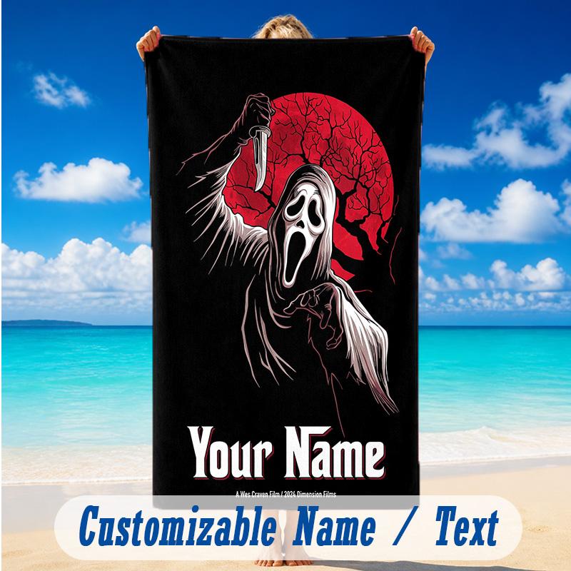 Beach Towel Custom Name Text, Quick Dry Large Towel For Beach HomeScream Ghostface