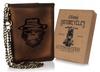 Carteira grande de couro masculina com corrente