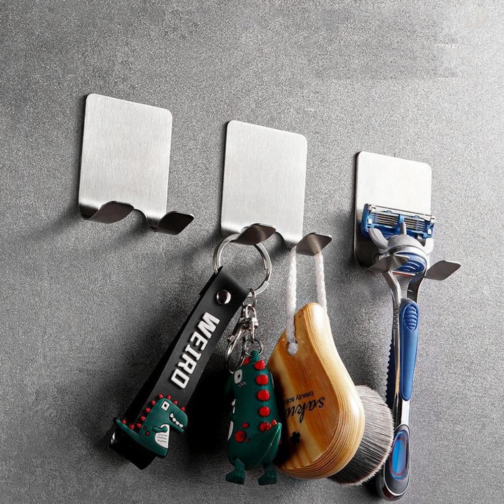 2pcs No-hole drilling hook stainless steel hat rack razor holder kitchen and bathroom plug-in hook minimalist single-hook razor